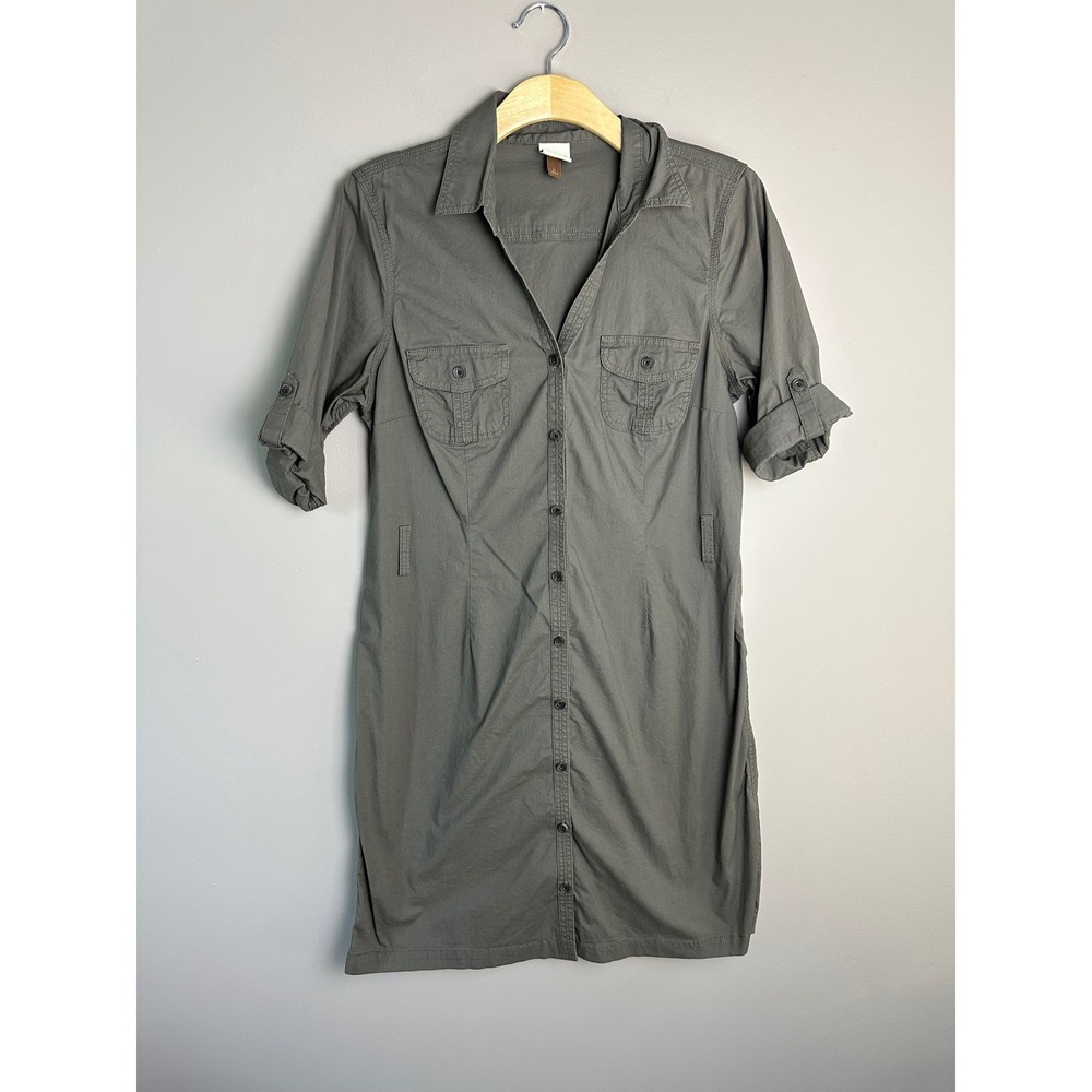 Sonoma Life Style Brown Utility Shirt Dress Roll Tab Sleeve Womens Medium